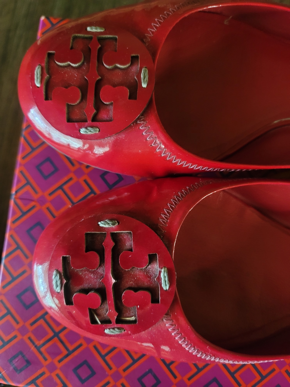 Tory Burch Red Patent Leather Logo Ballet Flats